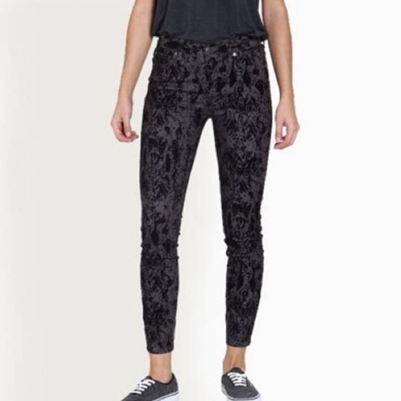 HTF Free People Black Flocked Damask Velvet Jacquard Skinny Pants Jeans - 26 - Picture 2 of 12